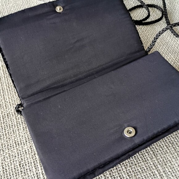 Vintage Beaded Black Gold Embroidered Floral Crossbody Bag Boho Evening Purse - Picture 5 of 6